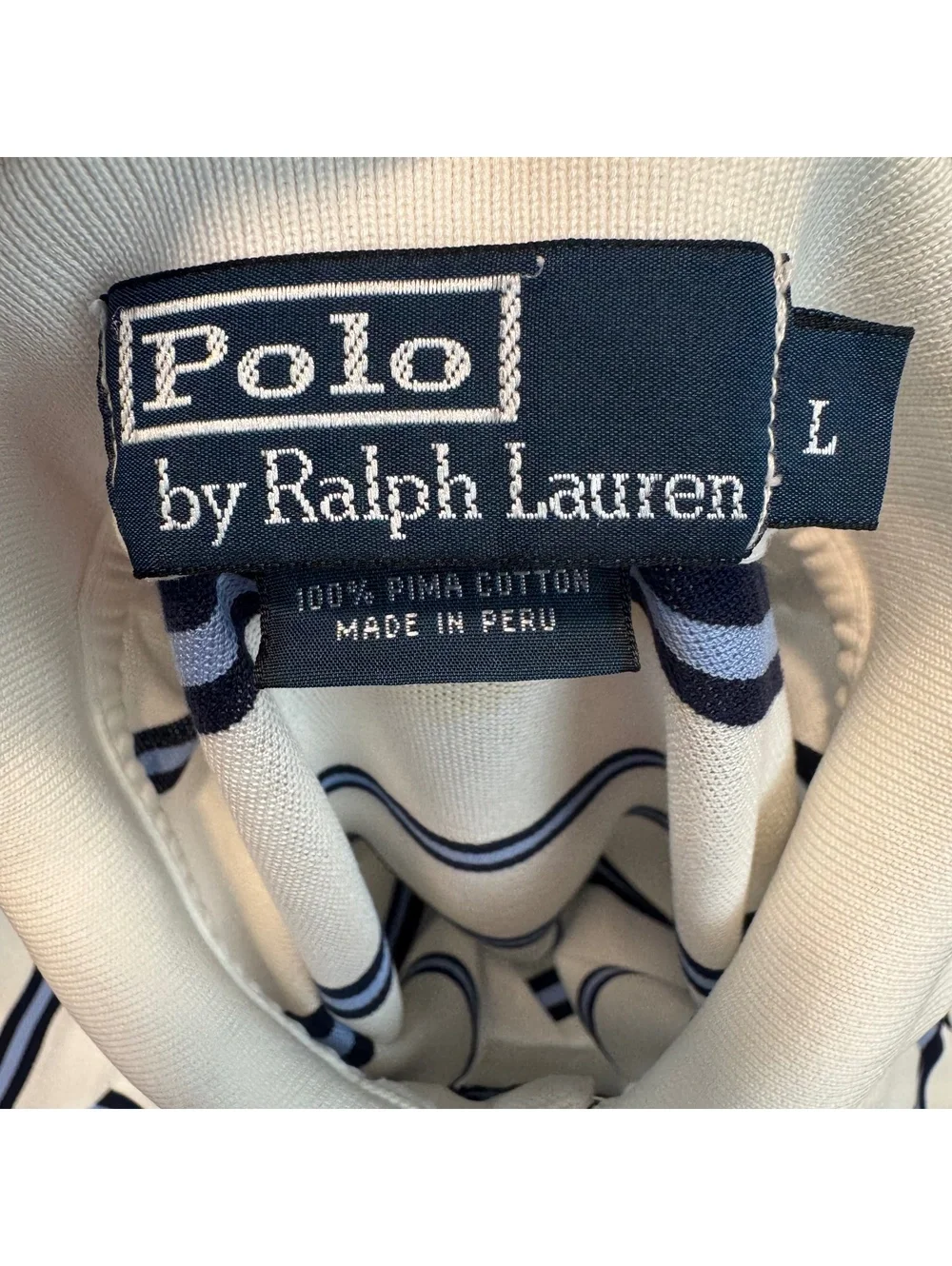 Polo Ralph Lauren Vintage White Striped Pima Cotton Polo Shirt Mens L Red Pony
